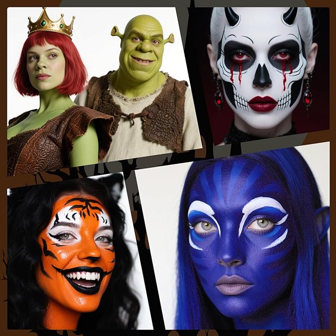 Black White Red Face Body Paint Stick Set with Translucent Setting Powder and Sponges, Professional Full Coverage Face Painting for Adults Halloween Cosplay SFX Spiderman Joker Devil Makeup