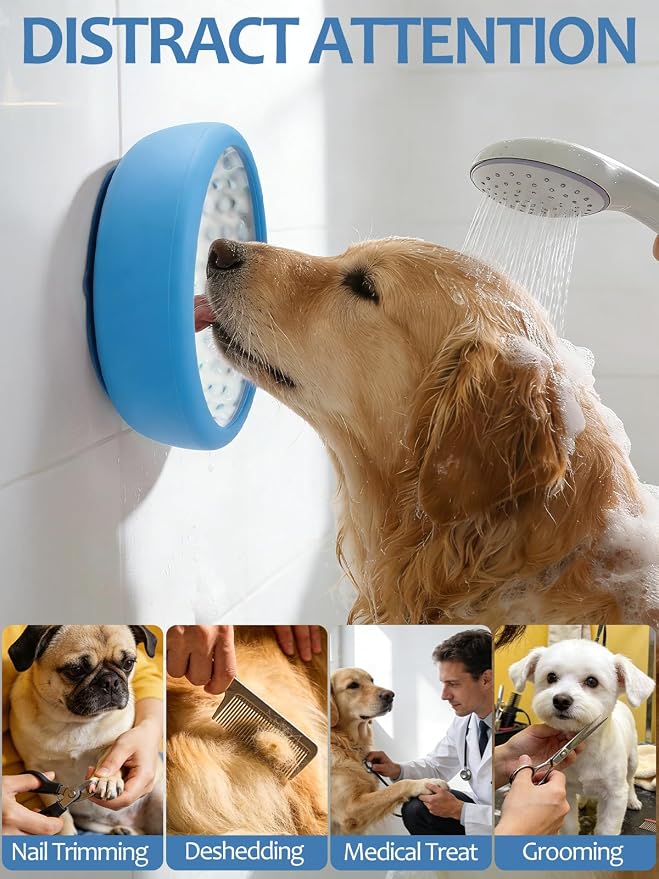 Dog Lick Bowl with Brush and Scraper, Anxiety Relief Lick Mat for Dogs, Non-Slip Freeze Licking Bowl Enrichment Puzzle Feeder for Distraction, BPA Free Silicone, Dishwasher Safe