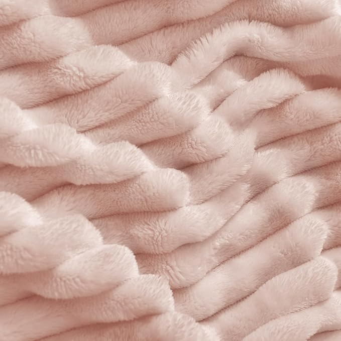 BEDELITE Ribbed Jacquard Light Pink Fleece Twin Blanket for Bed, 60x80 Inch | Soft Warm Decorative Fluffy Blanket, Cozy Plush Lightweight Fuzzy Throw Blanket for Couch Sofa Room Decor, Gift for Women