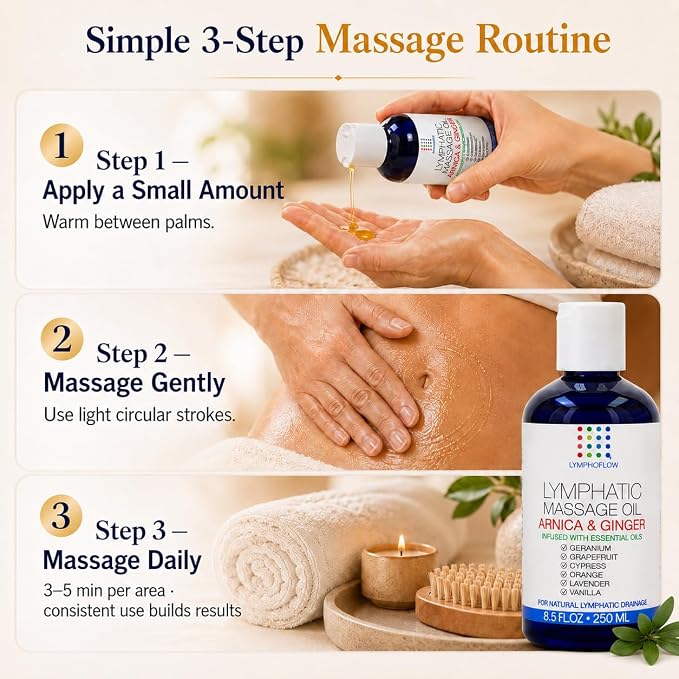 Lymphatic Drainage Massage Oil for Massage Therapy- Warming Arnica & Ginger | Surgeon-Developed Formula | Post Surgery Recovery, BBL, Liposuction, 360 Lipo, Tummy Tuck, Fibrosis | Made in USA | 8.5 Oz
