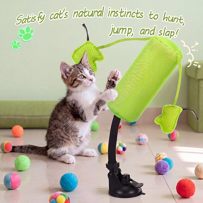1 Pcs Cat Punch Bag Toy Suction Cup Base Catnip,Neon Green