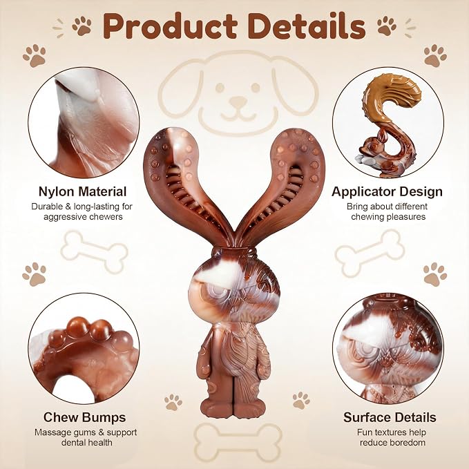 Indestructible Dog Toys for Aggressive Chewers, Tough and Durable Chew Toys for Large Medium Dogs, Interactive Dog Chew Toys to Keep Them Busy (C Rabbit+Squirrel)