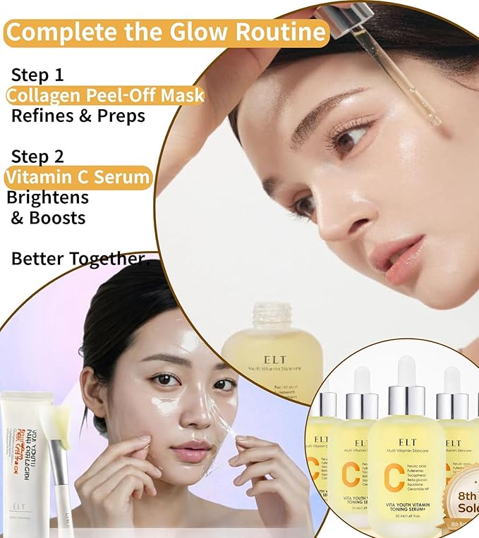 ELT Collagen Peel Off Face Mask Pack - Korean Wrapping Face Peel Mask - Hydrating & Firming Facial Mask with 5 Types of Collagen, 8 Peptides, Silicone Brush Included (60 ml / 2.02 fl.oz)