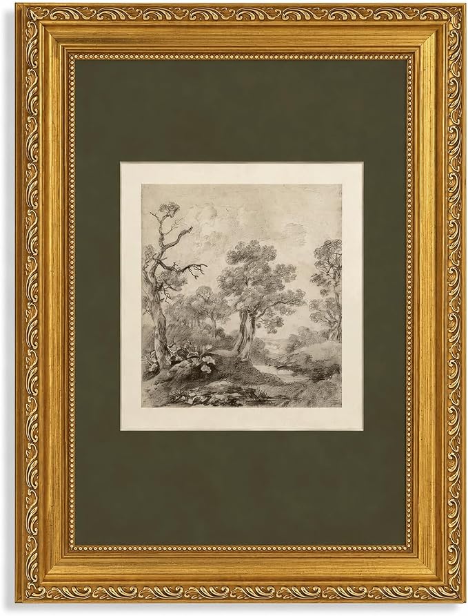 Ymsagrs Gold Frame Vintage Landscape Sketch Canvas Wall Art,16X12in | Neutral Botanical Picture Art,Cottagecore Wall Decor for study, living room, hallway, office or entryway.