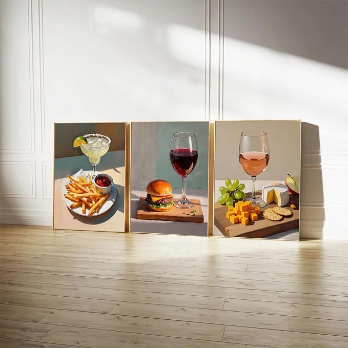 Set of 6 Quirky Cocktail Poster Martini and Cheese Crackers Cocktail Posters Retro Bar Cart Accessories Wall Art Red Wine Canvas Room Decor Pictures for Apartment Dorm Kitchen Unframed 8x10 inch