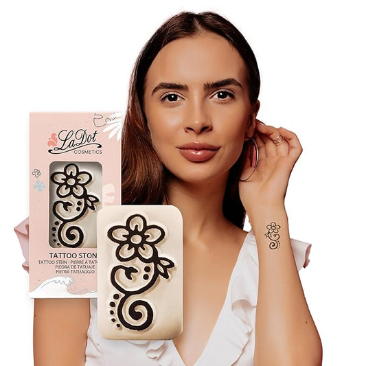LaDot Temporary Tattoo Stamp– Easy-to-Use Reusable Ceramic Skin Stamp for Creating Custom Temporary Tattoos – Fun Body Art Tool for Parties, Events, and Festivals (Marigold, Medium)