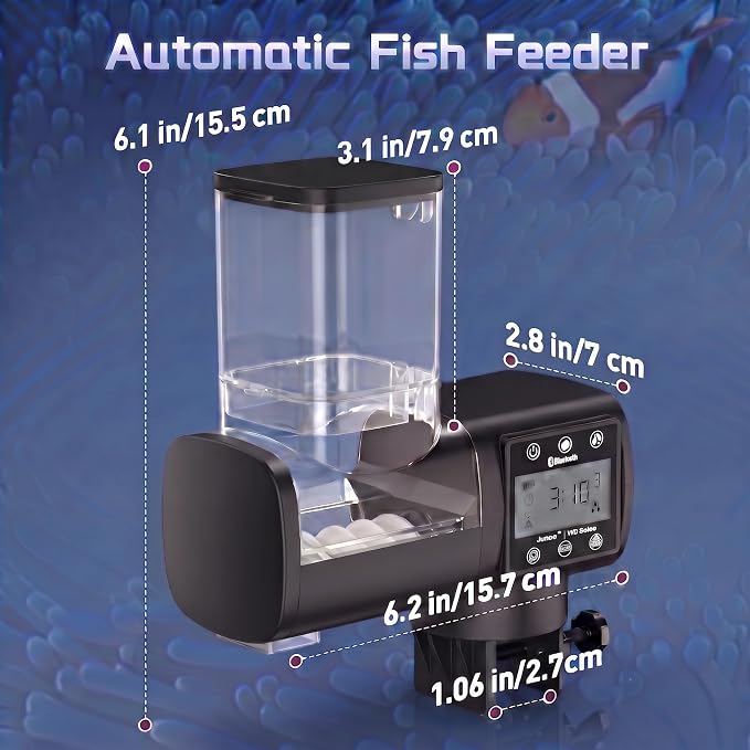 Automatic Fish Feeder: 500ml Bluetooth App Timer | Aquarium pet food dispenser, holiday travel, betta turtle, moisture-proof lid, anti-clog, 4-month battery