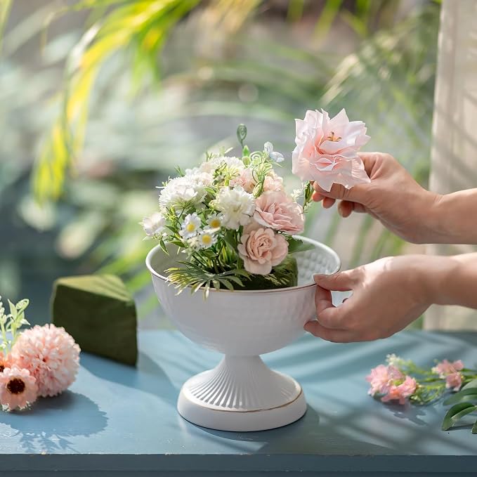 Sziqiqi White Urn Vase for Wedding, Compote Vase for Table, 5.9in, 2Pcs | Tall Floral Holder for Centerpiece Pedestal Bowl Pot, Flower Arrangements for Wedding, Party, Birthday, Event, Reception