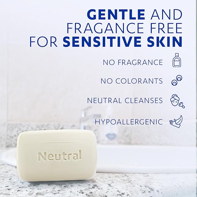 Grisi Neutral Hypoallergenic Bar Soap – Fragrance-Free & Dye-Free for Face & Body – Gentle Moisturizing Wash for Sensitive Skin – pH-Balanced Natural Cleanser – 3.5 oz | 6-Pack