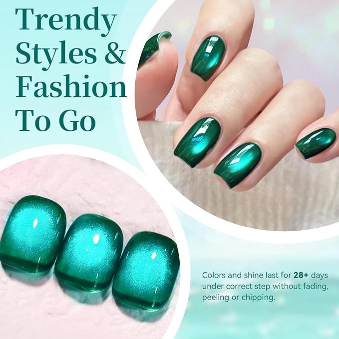 Born Pretty Dark Green Cat Magnetic Eye Gel Polish,2026 Spring Summer Fruit Dark Green Holographic Glitter Shimmer Translucent Sheer Magnetic Gel Polish Salon DIY at Home