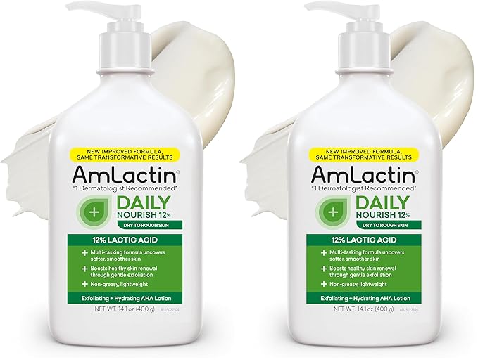 AmLactin Daily Nourish 12% - 14.1 oz Body Lotion with 12% Lactic Acid - Exfoliator and Moisturizer for Dry Skin (Packaging May Vary) (Pack of 2)
