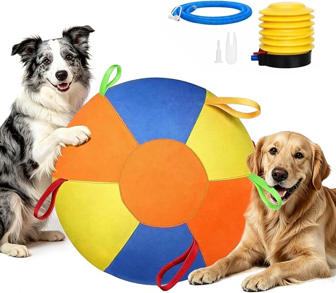 Herding Ball for Dogs, Inflatable Dog Ball for Outside Play, Calming Jumbo Ball for Dogs with Handles, Interactive Herding Toys for Border Collies, Australian Shepherds, Blue Heelers, Horses (22'')