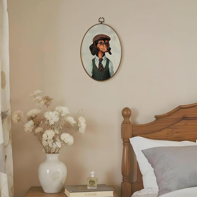 LKETW Vintage Dachshund Oval Wall Art Decor, Dachshund Weiner Dog Doxie Gifts for Women Oval Canvas Hanging Decor, Dog Mom Lovers Gifts Wall Decorations for Home Bedroom Living Room, 8.6x11.4 Inch