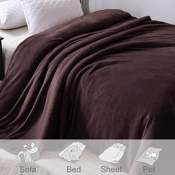 Exclusivo Mezcla Soft Fleece Blanket King Size for Bed, Coffee | 104x90 Inches, Double-Sided Brushed Flannel, Lightweight Plush Cozy Blanket for Home Decor, All Season, Machine Washable