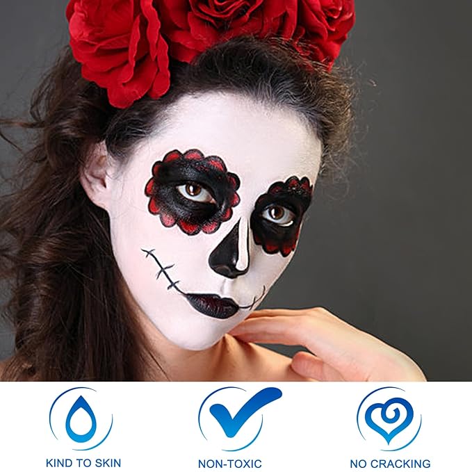 MEICOLY 6Pcs Halloween Makeup Kit,Black White Face Paint Clown White Makeup,Classic Pro Oil Based Face Body Paint for Adults and Kids, SFX Joker Zombie Vampire Skull Skeleton Cosplay,100g/3.53 oz