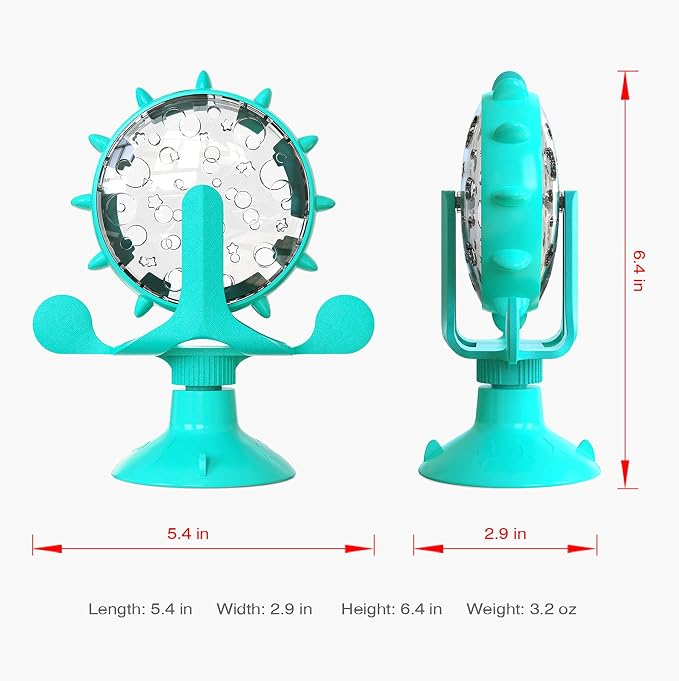 Interactive Cat Food Treats Dispenser Toy for Indoor Cats, 360° Rotating Windmill Suction Cup Toys for Small Pet, Puzzle Original Slow Dog Feeder Snack Distribution & Exercise Wheel Toy (Lake Blue)