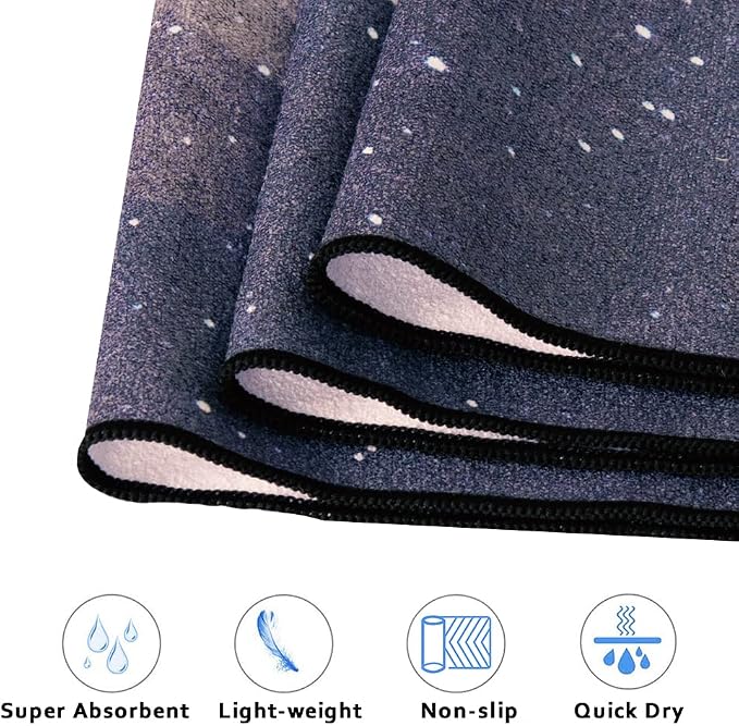 QiyI Yoga Mat Towel with Corner Pockets, Non Slip Sweat Absorbent Hot Yoga Towels, Soft Yoga Blankets with Travel Bag, Skidless Mat Cover for Workout, Gym, Fitness - 74"x26", Moon Cycle