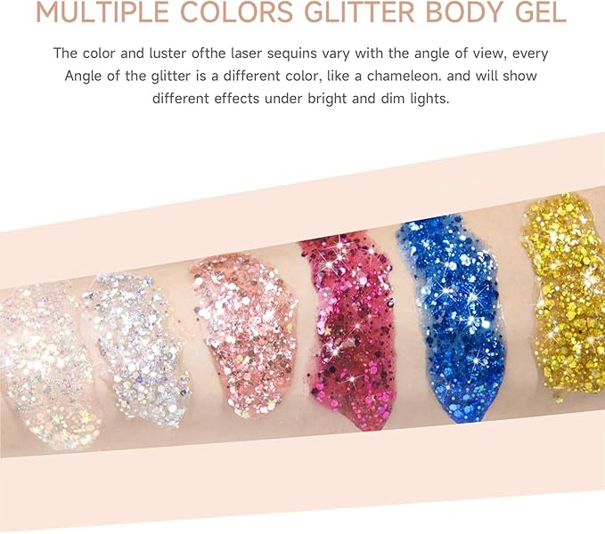 Face and Body Glitter 8 Color Body Glitter Gel Costume Accessories Chunky Glitters Eyeshadow for Christmas Party, Festivals, Event, Rave Sparkle Makeup