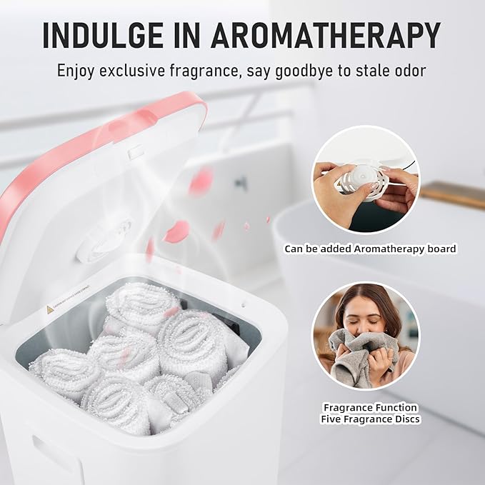 Towel Warmer for Bathroom, 23L Large Towel Warmers, Heated Towel Warmer Bucket with LED Display, 3 Heating Modes, 20/40/60 Min, Auto Shut Off, Child Lock, for Spa, Pink