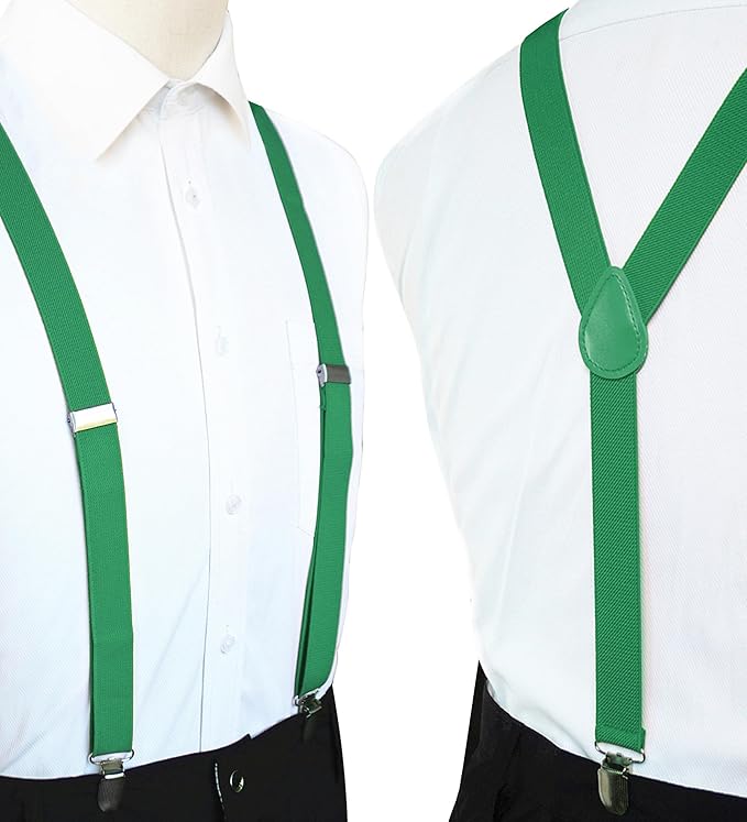 JEMYGINS Solid Color Mens Suspender with 3 Strong Clips Adjustable Braces
