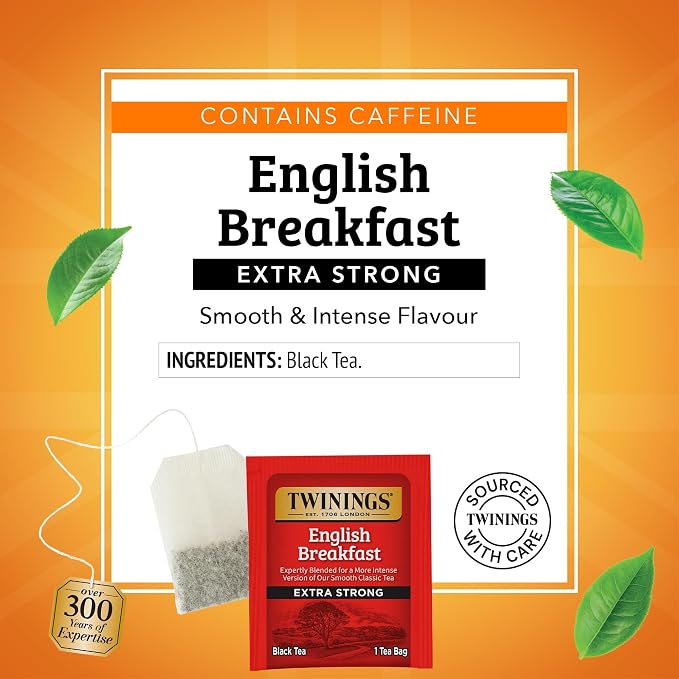 Twinings English Breakfast Extra Strong Black Tea Individually Wrapped Bags, 20 Count (Pack of 1), Robust, Caffeinated, Enjoy Hot or Iced, 20 Teabags