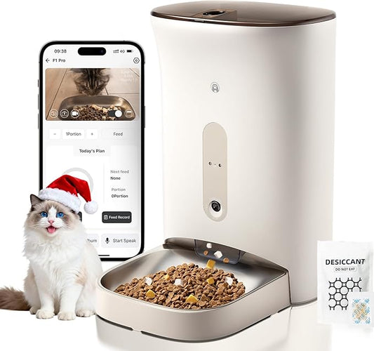 Automatic Cat Feeder with 3MP Camera,2K HD Video with Night Vision,5G/2.4G WiFi Pet Feeder with 2-Way Audio,App-Controlled Timed&Blockage Sensor,Detachable for Easy Cleaning with Desiccant for Cat/Dog