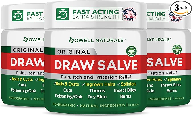 Owell Naturals Drawing Salve Ointment Fast Acting Formula for Skin, Splinters, Ingrown Hairs, Boils & Cyst, Bug Bites, bee Sting, Mosquito bite Itch, Poison Ivy (3 Pack)
