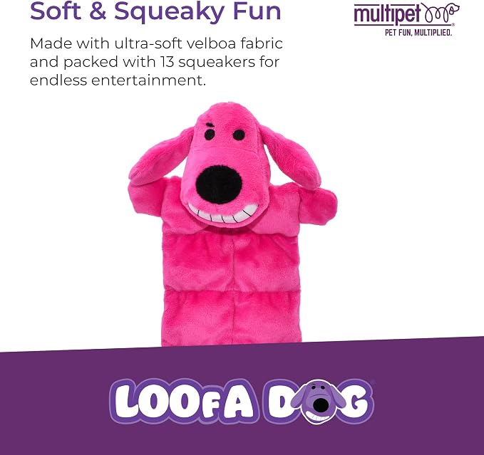 Multipet Original Loofa Dog Plush Toy Mat - Squeaky Toys for All Dogs - Extra Soft Plush - Stuffed Animal Dog Toys for Playing (1 Count, 12”, Random Color Surprise)