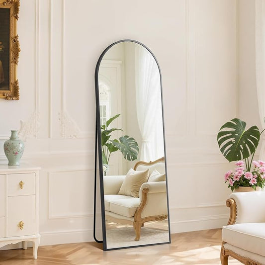 DUMOS 59"x16" Arched Full Length Floor Mirror, Full Body Mirror | Free Standing or Wall Mount, Nano Glass Aluminum Frame, Hanging or Leaning, Modern Simple Home Decor, Black