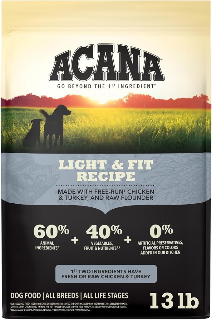 ACANA Grain Free Dry Dog Food Light & Fit Recipe 13lb Bag | Weight Management, High Protein, Made in the USA, Global Quality Ingredients