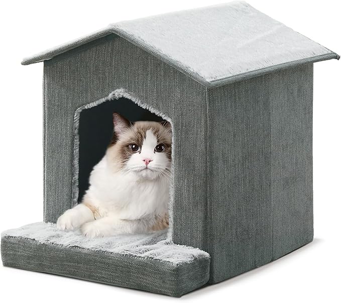 Cat Beds for Indoor Cats,Cat Houses,Cat Cave with Orthopedic Cushion,Foldable Cat Condos,Hideaway,Shelter,Gray Cat Tent for Small Dogs and Rabbit,Squirrel