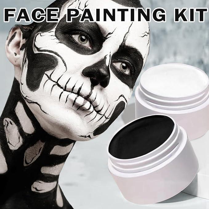 Black and White Face Painting Kit Professional Halloween Face Paint,Oil Based Face Paint Halloween Makeup Kit with 3Pcs Facepaint Brushes,Body Paint for Cosplay,Costume and Theater