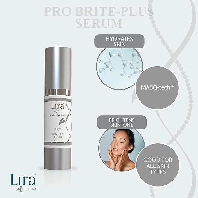 Lira Clinical PRO Brite-Plus Serum - Hydration & Dark Spot - Tranexamic Acid Serum, Ferulic Acid & Vitamin C - Brightens, Firms & Minimizes Pores & Skin - For All Skin Types - 0.5 fl oz