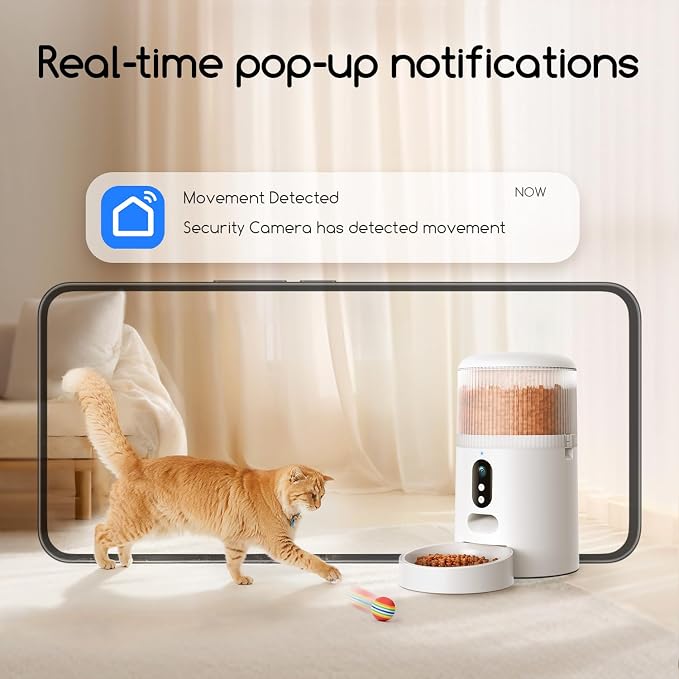 Automatic Cat Feeder with Camera, 3MP HD Video & Night Vision, 5G/2.4G WiFi Smart Pet Feeder with APP Control, 2-Way Audio, Motion Alerts, Low Food Sensor, Timed Cat Feeder for Cats & Dogs, 4L