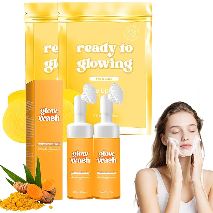 2PCS Turmeric Wash and Care, Turmeric Facial Wash and 60PCS Face Cleansing Pads, Cleansing Exfoliating Pads for Face & Body Natural Skincare