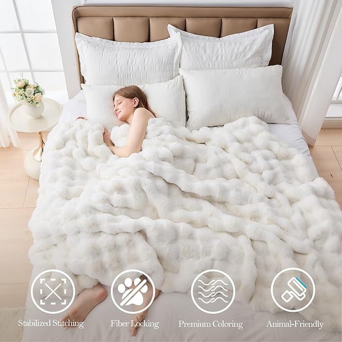 Faux Fur Throw Blanket for Couch, 1000 GSM Cozy Fuzzy Fluffy Soft Plush Thick Bubble Sherpa Blanket for Sofa Bedroom Living Room, Mothers Day Birthday Gifts for Women Home Decor