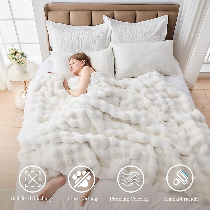 Faux Fur Twin Blanket for Couch, 1000 GSM Cozy Fuzzy Fluffy Soft Plush Thick Bubble Sherpa Blanket for Sofa Bedroom Living Room, Mothers Day Birthday Gifts for Women Home Decor