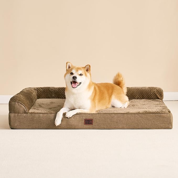EHEYCIGA Large Dog Bed Memory Foam for Crate, Orthopedic Dog Bed Large Size Dogs with Washable Removable Cover, Waterproof Pet Sofa Couch with Nonskid Bottom, 35x22x6, Camel | Small Dog Sofa with Washable Removable Cover, Waterproof Pet Couch for Crate...
