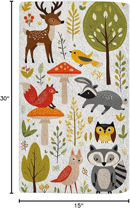 Summer Cute Woodland Animals Hand Towel Trees, Mushrooms and Berries Birthday Face Towels Suit Travel Sports Pool Swimming Bath Camping Spa Gym Yoga,15x30 Inch