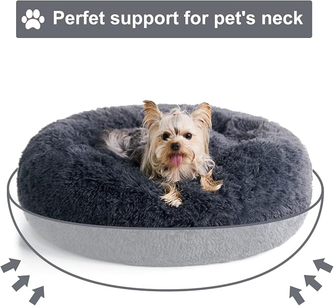 WNPETHOME Medium Round Calming Dog Bed Cat Bed for Comfy Sleep | Dog Bed For Medium Dog, Cute Washable Puppy Bed with Cozy Plush, Fur Anxiety Pet Bed Donut Cuddler (30x30x10In, Navy Blue)