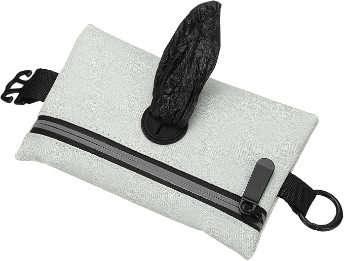 Dog Poop Bag Holder, Pet Waste Bag Dispenser Dog Treat Pouch with Zipper Oxford Cloth Portable Reusable Easy Cleanup(1Pcs, Gray), Intended for Outdoor/Travel/Walking