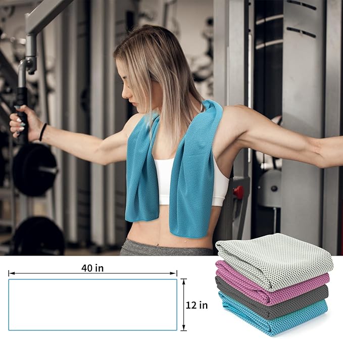 YESLIFE 4 Pack Cooling Towels (40"x12"), Gym Sweat Towels, Cooling Neck Wraps, Soft Breathable Microfiber Towels for Yoga, Running, Sport, Workout, Camping & More (Multicolor)