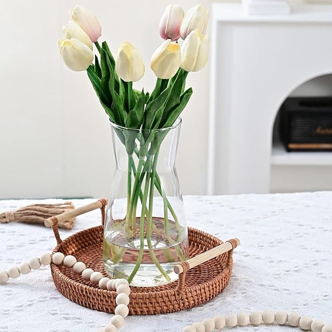 8 Inch Clear Glass Vase for Flowers, Modern Boho Table Decor | Farmhouse Vases For Rustic Vintage Living Room Kitchen Bedroom Halloween Christmas Decor House Book Shelf Office Decor