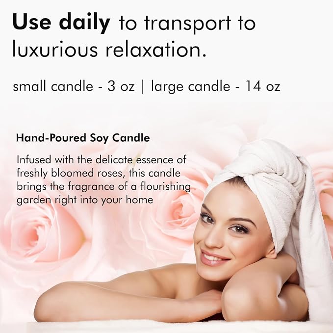 Nabila K – Rose Garden - Soy-Based Candle – Fresh English Damask Roses - Hand-Poured - Cotton Wick - Aromatherapy Candle w/Essential Oils - Made in USA - 14 oz