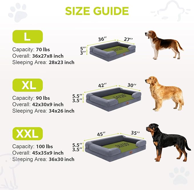 Waterproof Orthopedic Dog Bed for Medium Large Sized Dogs | Memory Foam Pet Bed Sofa with Bolster, Dog Couch with Washable Cover & Non-Slip Bottom, 36x27 Inch, Dark Grey