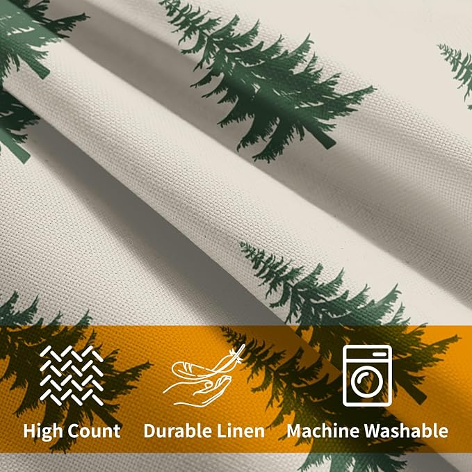 Kawani Christmas Trees Pillow Covers 20x20 Inches, Pack of 2 Xmas Green Pine Tree Square Pillowcase Cotton Linen Cushion Case for Sofa Couch Home Party Winter Holiday Decorations