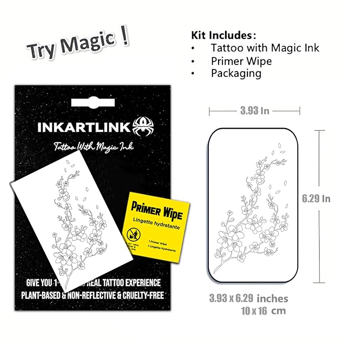 INKARTLINK Semi Permanent Tattoo, Party Tattoo, Beautiful and Realistic Design, Fun Tattoo Experience, Cruelty-free, Non-reflective, Waterproof (Cherry Blossoms)