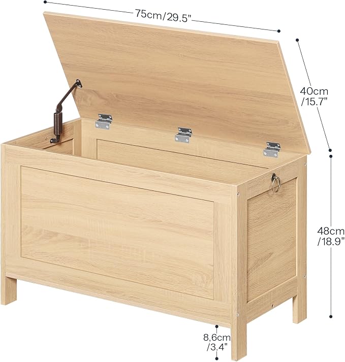 HOOBRO Toy Box, Retro Wooden Look Storage Chest with Safety Hinge, Entryway Storage Bench Supports 220 lb, 29.9 x 15.7 x 18.9 Inches Toy Chest Organizer, Easy Assembly (Natural) NL75CW01G2