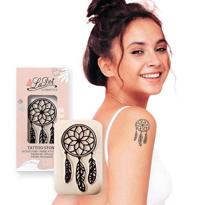 LaDot Temporary Tattoo Stamp– Easy-to-Use Reusable Ceramic Skin Stamp for Creating Custom Temporary Tattoos – Fun Body Art Tool for Parties, Events, and Festivals (Dreamcatcher, Medium)