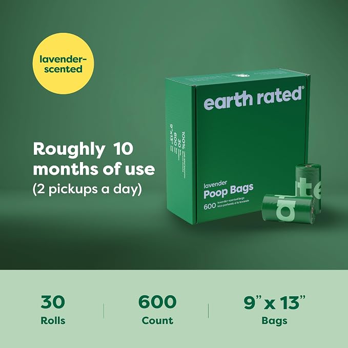 Earth Rated Dog Poop Bags on Refill Rolls, 600 Bags, Lavender | Guaranteed Leak Proof and Extra Thick Waste Bag Refill Rolls
